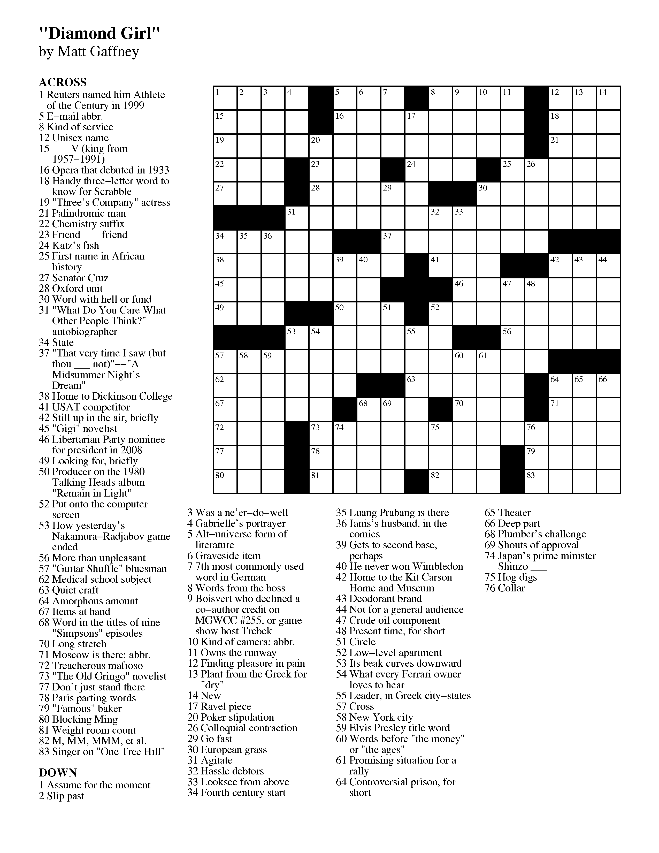 April 2013 Matt Gaffney's Weekly Crossword Contest