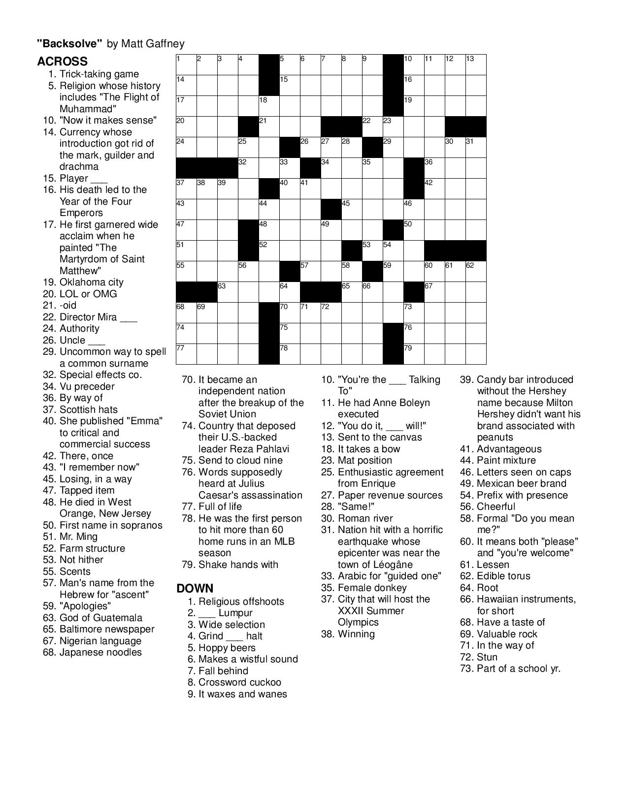 March | 2014 | Matt Gaffney's Weekly Crossword Contest