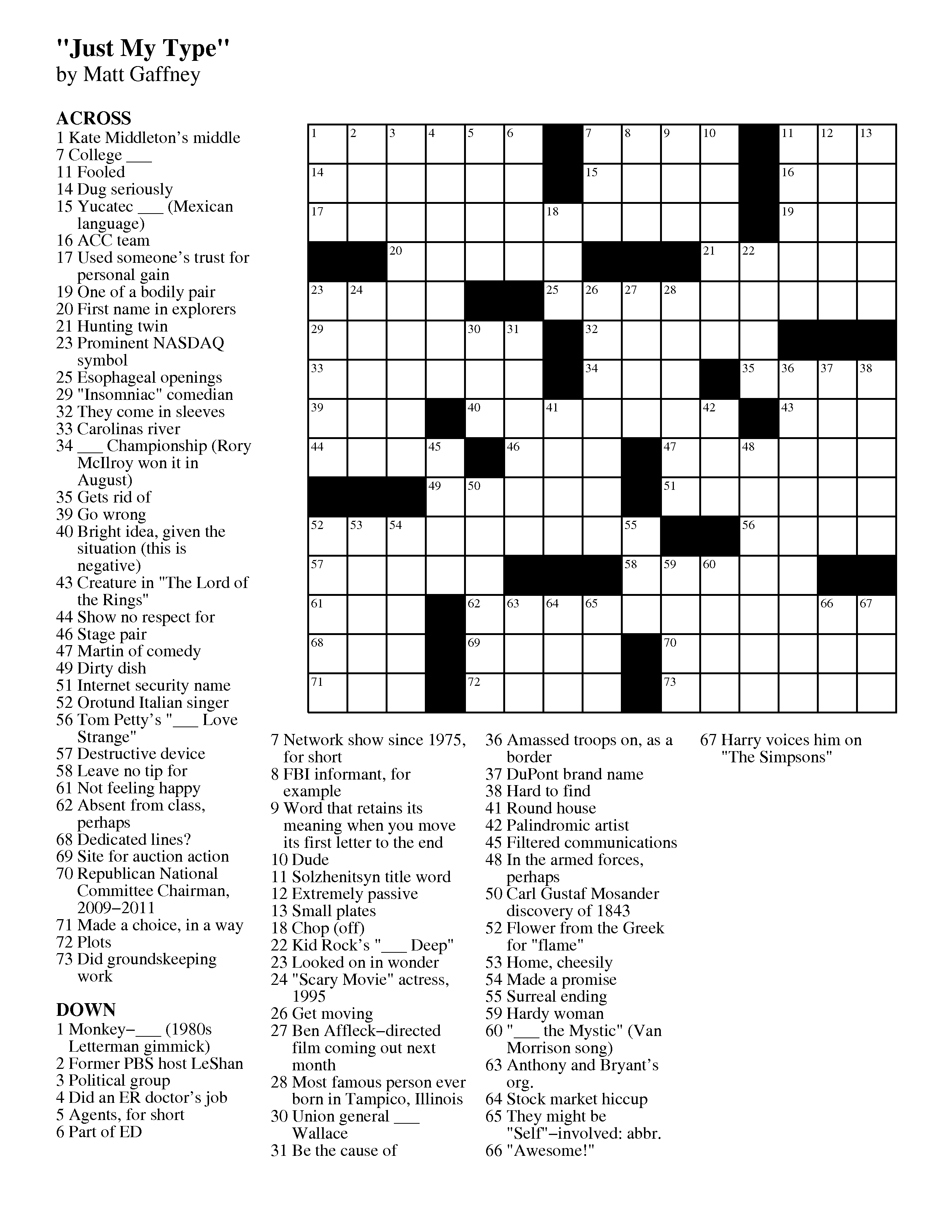 September | 2012 | Matt Gaffney's Weekly Crossword Contest