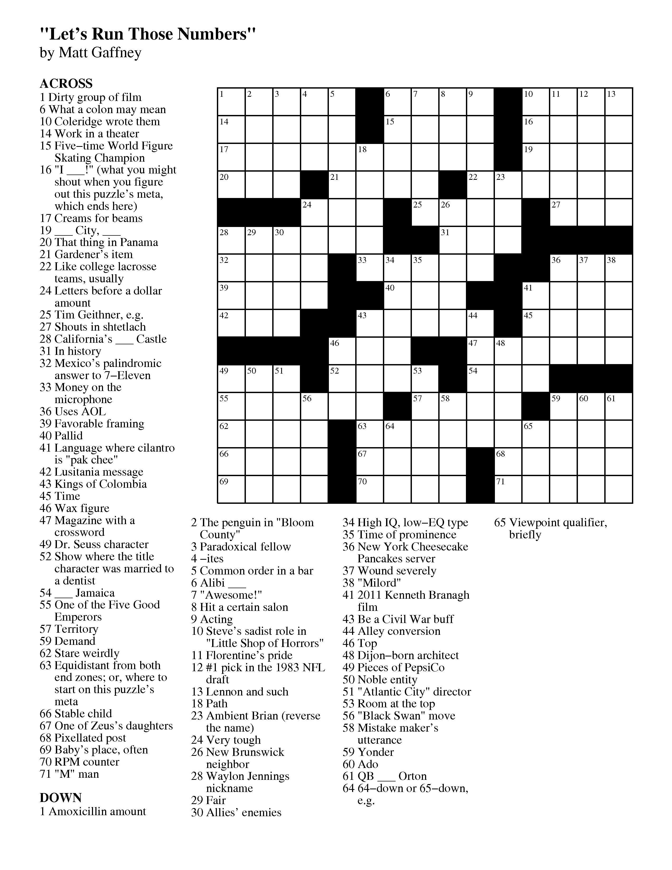 October 2012 Matt Gaffney s Weekly Crossword Contest