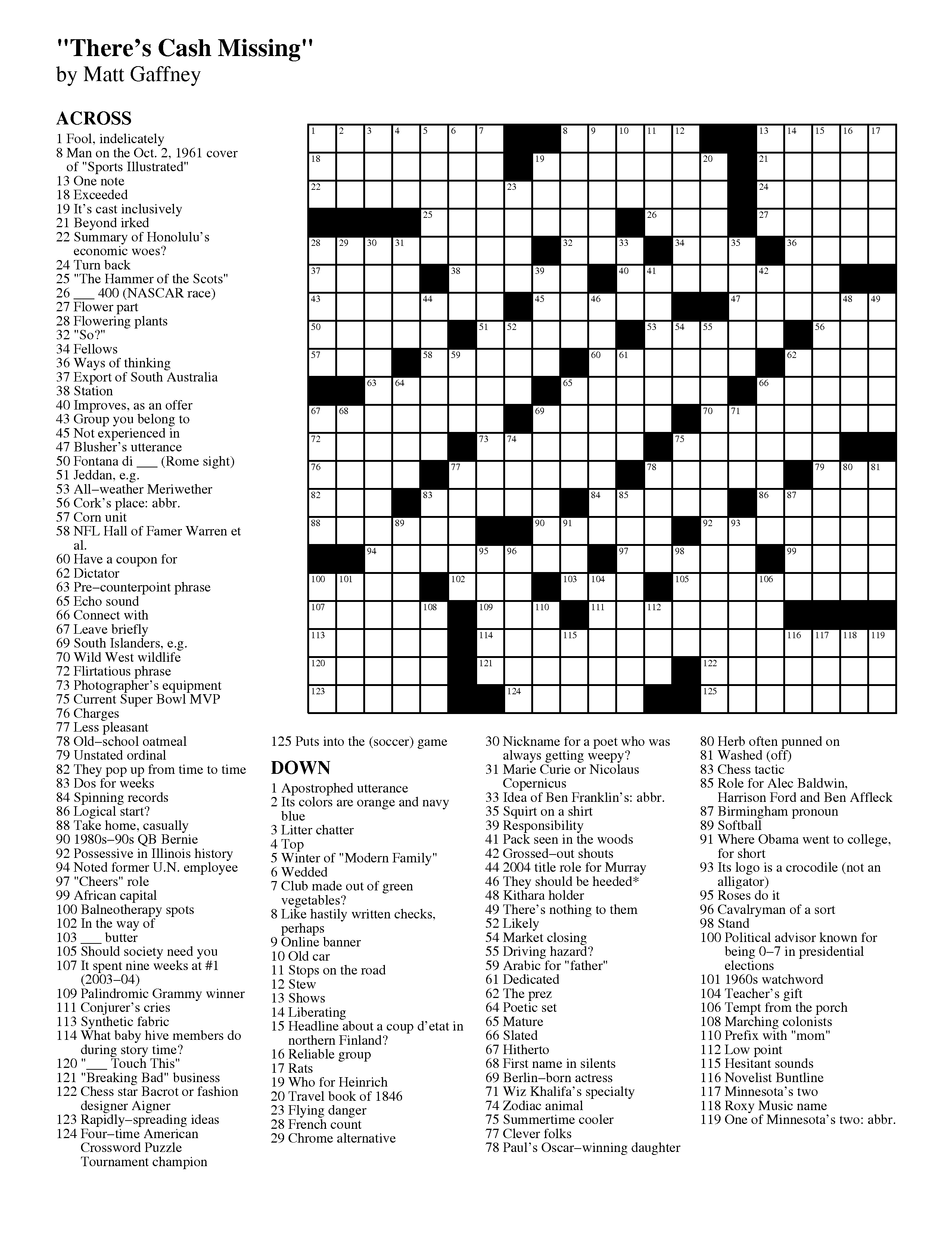 February 2013 Matt Gaffney #39 s Weekly Crossword Contest