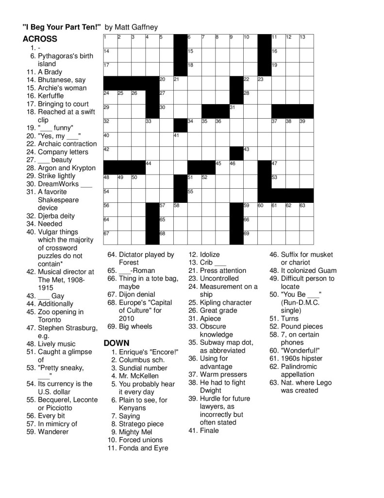 August 2014 Matt Gaffney #39 s Weekly Crossword Contest