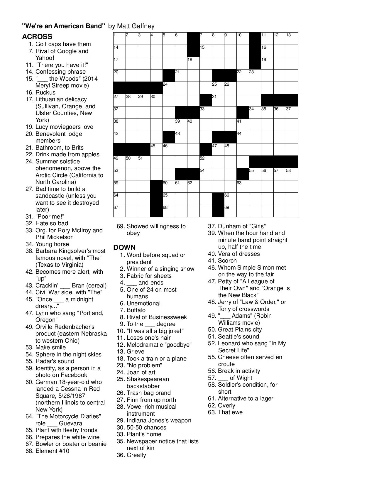 Free Printable Frank Longo Sunday Crossword Puzzles / Premier